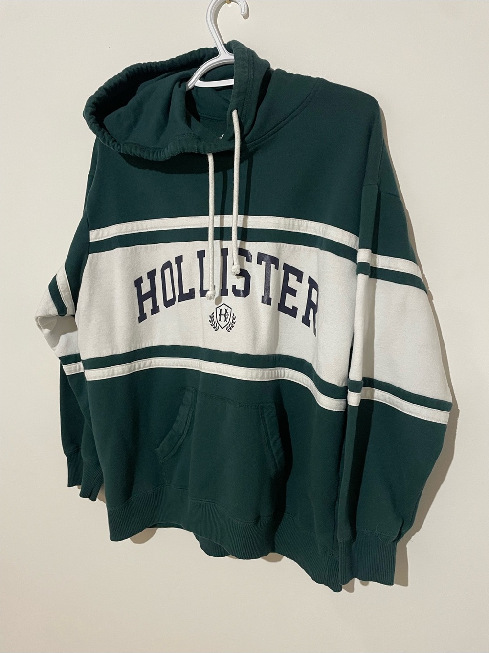 Hollister Forest Green and White Hoodie